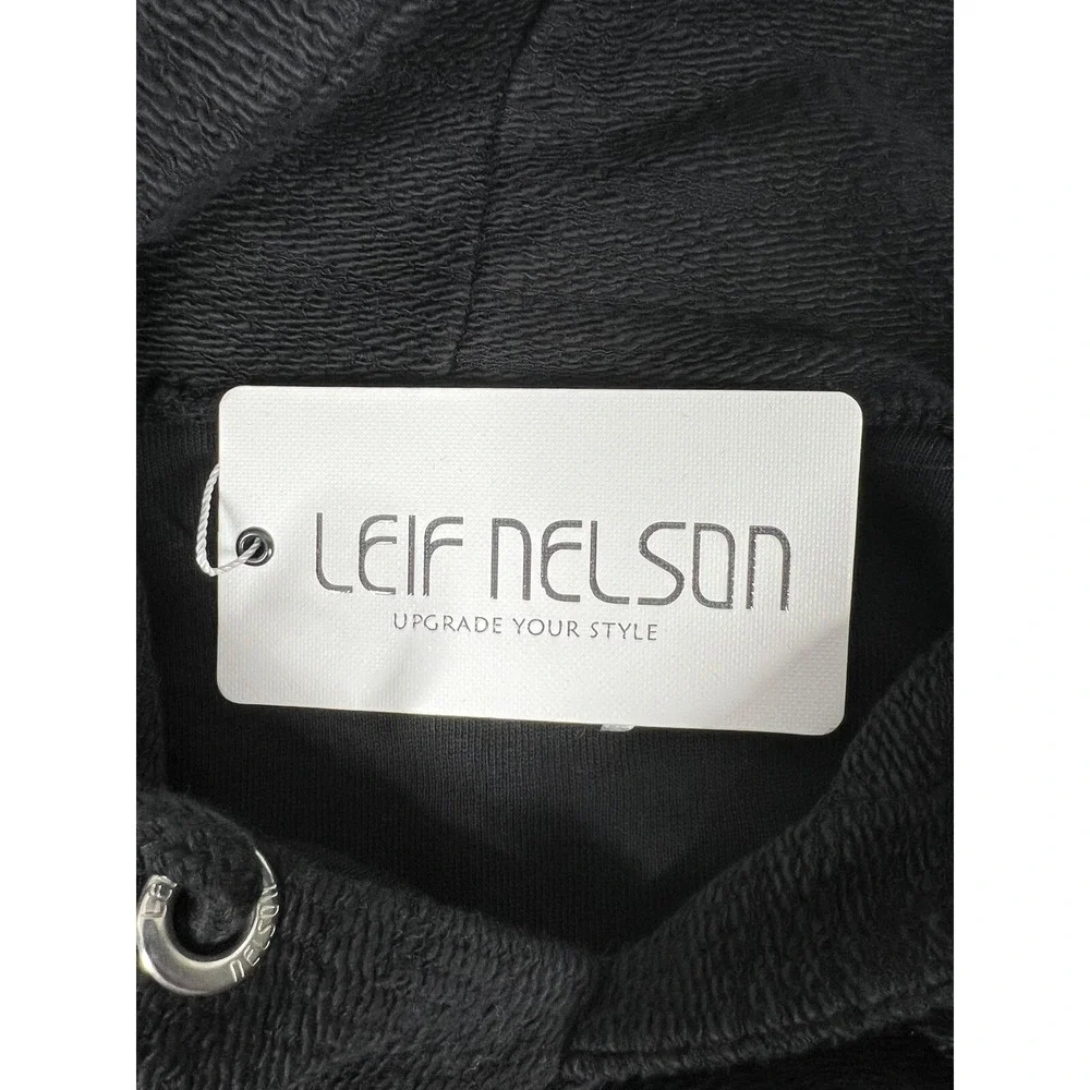 NWT Leif Nelson Black Long Sleeve Lightweight Hooded Sweater LN8120 Mens SZ Med - Picture 13 of 16